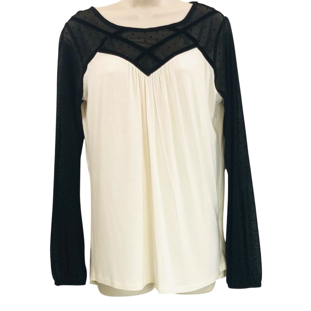 NWT August Silk Cream with Black Lace Top Long Sleeve Loose Fit Scoop Neck - Picture 8 of 16